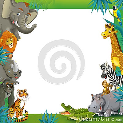 Cartoon safari - jungle - frame border template - illustration for the children Cartoon Illustration