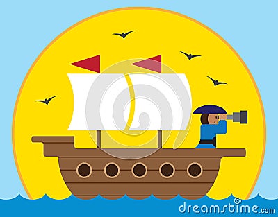 Cartoon Sailing Ship Vector Illustration