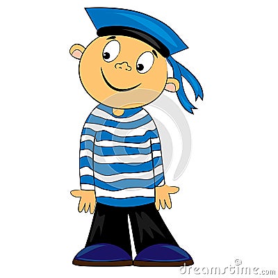 Cartoon sailor kid in striped shirt. image Stock Photo