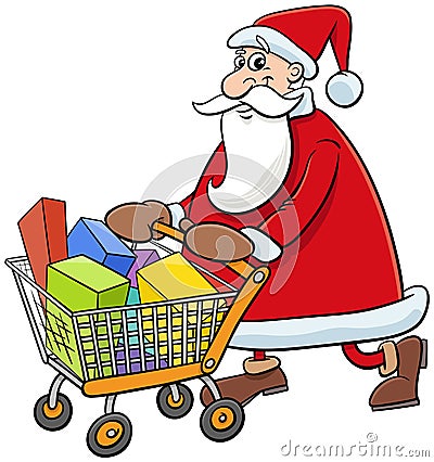 Cartoon Santa Claus character shopping on Christmas time Vector Illustration