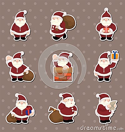 Cartoon santa claus Christmas stickers Vector Illustration