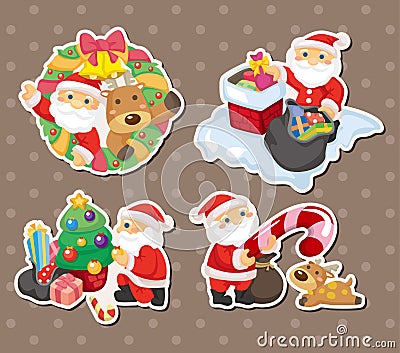 Cartoon santa claus Christmas stickers Vector Illustration