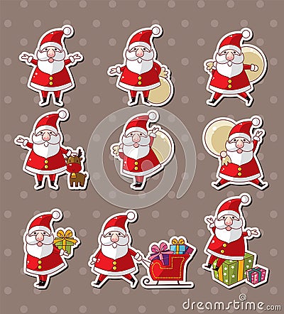 Cartoon santa claus Christmas stickers Vector Illustration
