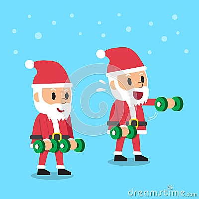 Cartoon santa claus doing front dumbbell raise exercise step training Vector Illustration