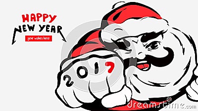 Cartoon Santa Claus,greeting card,happy new year,2017,place for your wishes. father christmas smiles.Merry X-mas.concept Vector Illustration