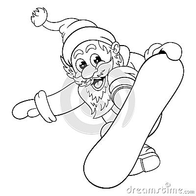 Cartoon Santa Claus makes jump on snowboard Vector Illustration