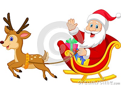 Cartoon Santa drives his sleigh Vector Illustration