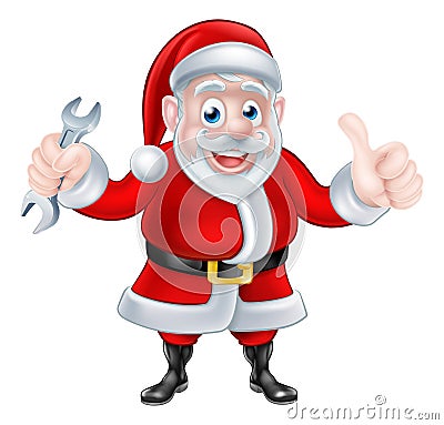 Cartoon Santa Giving Thumbs Up and Holding Spanner Vector Illustration