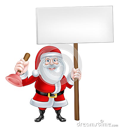 Cartoon Santa Plumber Sign Vector Illustration