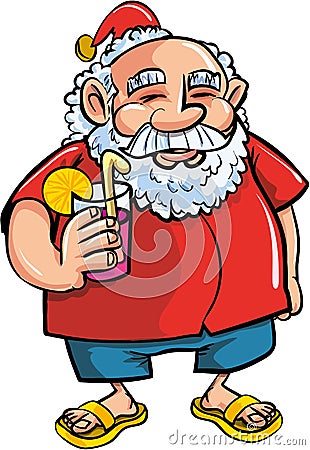 Cartoon Santa relaxing with a cocktail Vector Illustration