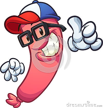 Cartoon sausage with baseball cap Vector Illustration