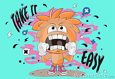 Cartoon scared boy. Vector illustration of an excited boy. Funny boy character. Isolated Vector Illustration