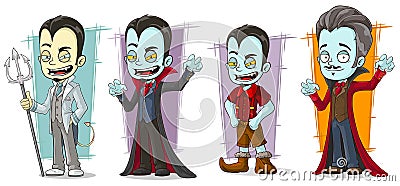 Cartoon scary pale vampire family characters vector set Vector Illustration