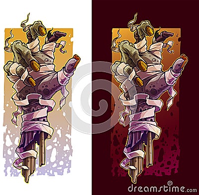 Cartoon halloween zombie hands with bandage Vector Illustration