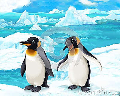 Cartoon scene - arctic animals - penguins Stock Photo