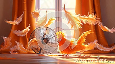 Cartoon scene As the competition heats up feathers begin to use unconventional tactics to gain an advantage. One sneaky Stock Photo