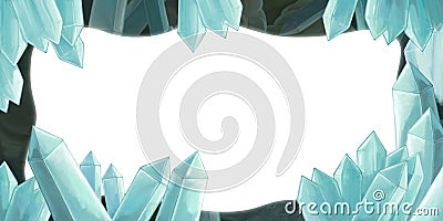 Cartoon scene of cave with big crystals frame for different usage Cartoon Illustration