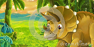 Cartoon scene with dinosaur triceratops Cartoon Illustration