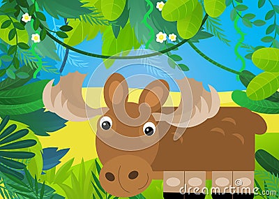 cartoon scene with forest and animal moose illustration for children Cartoon Illustration