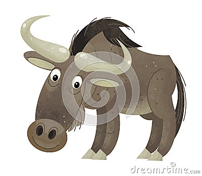 Cartoon scene with gnu on white background - illustration Cartoon Illustration