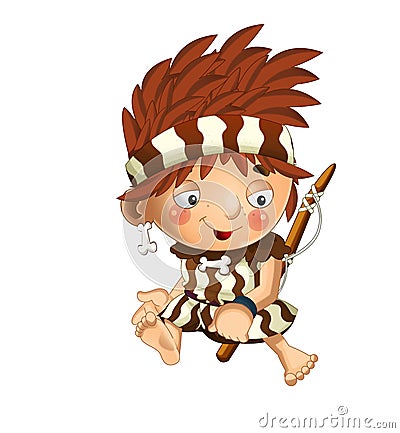 Cartoon scene with happy caveman barbarian warrior fisherman on white background Cartoon Illustration