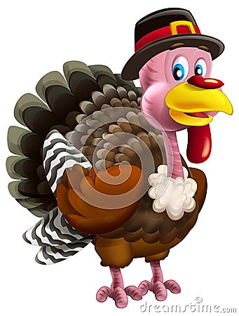 cartoon scene with happy farm bird turkey thanksgiving isolated illustration for children Cartoon Illustration