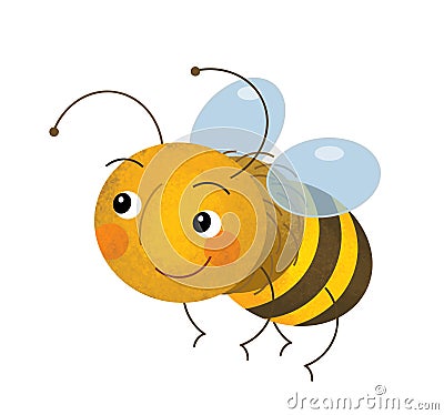 Cartoon scene happy flying and working bee on white background Cartoon Illustration