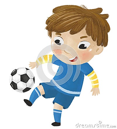 cartoon scene with kid playing sport ball soccer footbal - illustration for children Cartoon Illustration