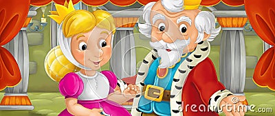 Cartoon scene of king and queen holding hands in love Cartoon Illustration