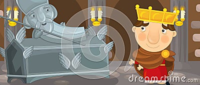 Cartoon scene with knight or king in castle chamber Cartoon Illustration