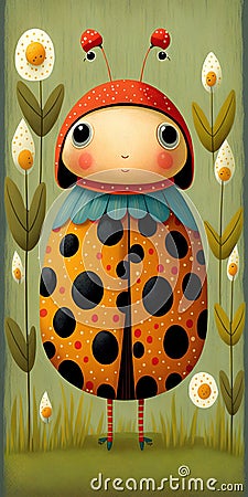 cartoon scene with ladybug on the meadow - illustration for children Cartoon Illustration