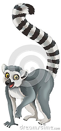 cartoon scene with lemur happy playing fun isolated illustration for children Cartoon Illustration