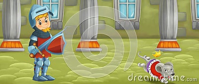 Cartoon scene of medieval castle room with running mouse for different usage knight prince illustration for children Cartoon Illustration