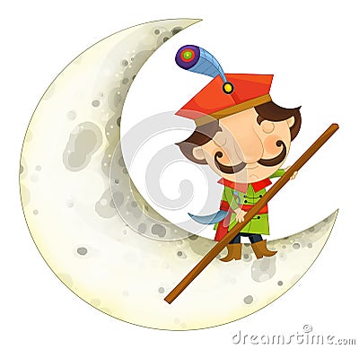 cartoon scene with medieval man like nobleman prince or merchant living on the moon isolated illustration for children Cartoon Illustration