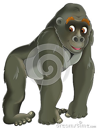 cartoon scene with monkey gorilla happy playing fun isolated illustration for children Cartoon Illustration