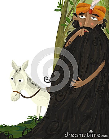 Cartoon scene with older wise man and horse Cartoon Illustration