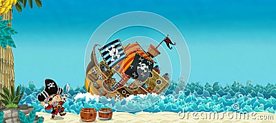 Cartoon scene with pirate man captain on white background - illustration Cartoon Illustration