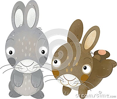 cartoon scene rabbit hare bunny pair farm ranch animals family isolated background aillustration for children Cartoon Illustration