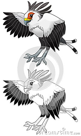 Cartoon scene with sketch with happy snake eater bird illustration Cartoon Illustration