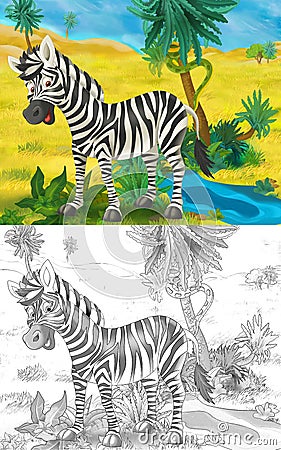 Cartoon scene with wild animal zebra horse in nature - illustration Cartoon Illustration