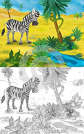 Cartoon scene with wild animal zebra horse in nature - illustration Cartoon Illustration