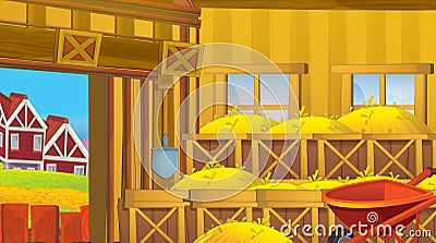 Cartoon scene with wooden chicken coop for hen and eggs - bright illustration Cartoon Illustration