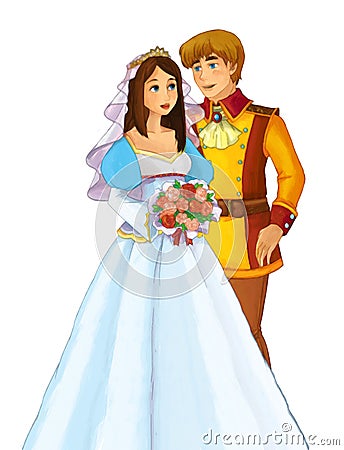 cartoon scene with young married couple - illustration for children Cartoon Illustration