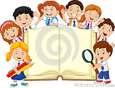 Cartoon school children with book isolated Vector Illustration
