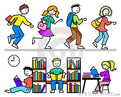 Cartoon School Kids Reading/eps Vector Illustration