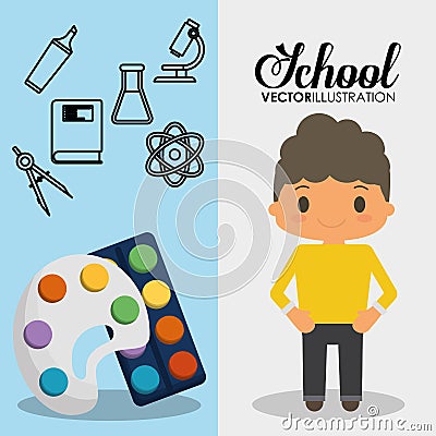 Cartoon school pupil boy palette paint color flyier Vector Illustration