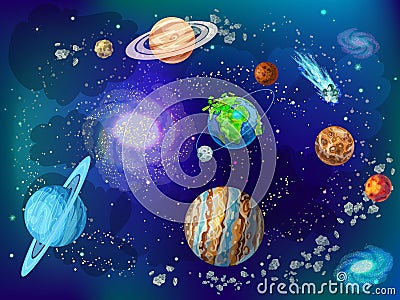 Cartoon Scientific Space Background Vector Illustration