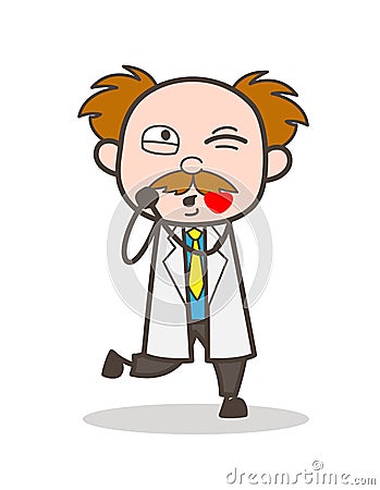 Cartoon Scientist Blowing Kiss Vector Illustration Stock Photo