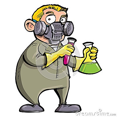 Cartoon Scientist experimenting with chemicals Vector Illustration