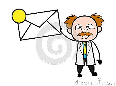 Cartoon Scientist holding Envelope Stock Photo